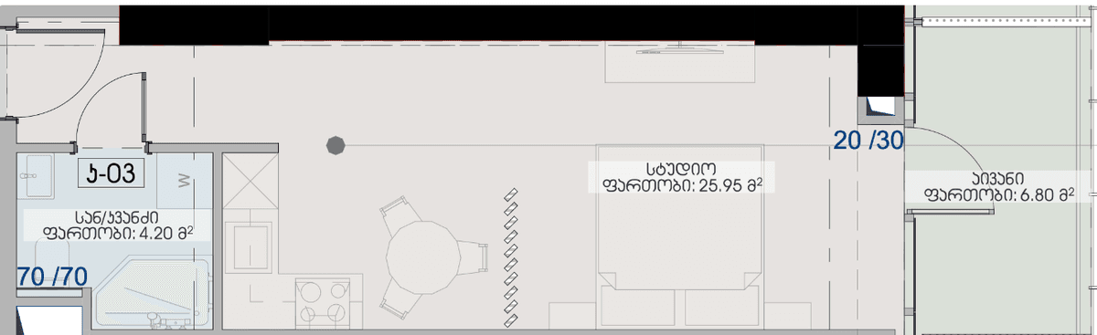 studio, 36.95 m², 12 floor, Geuz Towers in Batumi