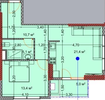 1-bedroom apartment, 55.4 m², 25 floor in "OKTO Art House"