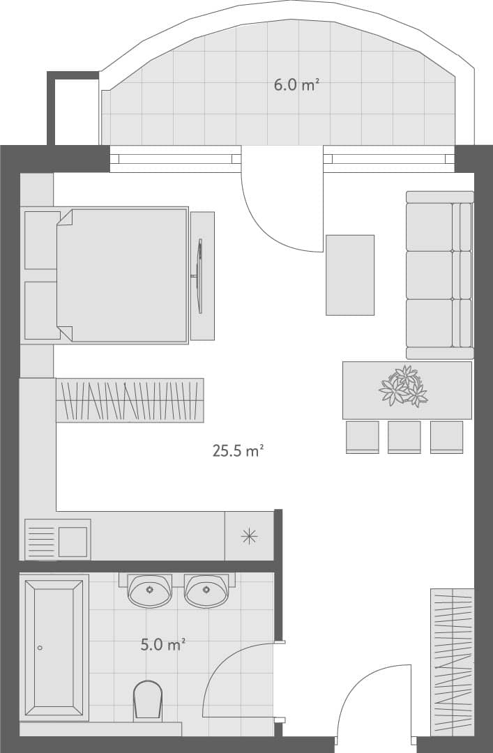 一居室公寓，36.5 m²，1 层，位于“Wyndham Grand Family Club”