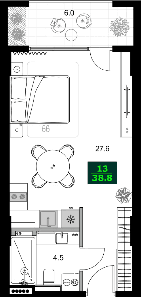 1-bedroom apartment, 38.8 m², 9 floor in "SUMMER 365"