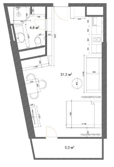studio, 40.89 m², 40 floor, 7th Heaven Residence in Batumi