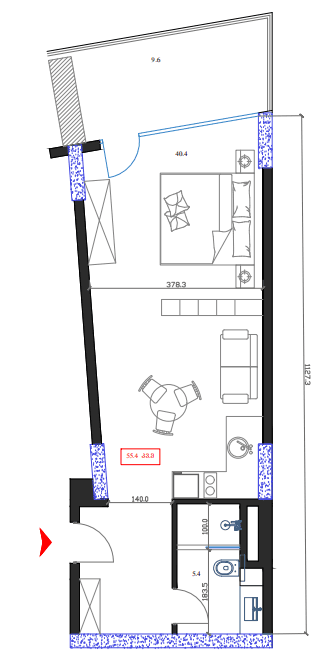 studio, 55.4 m², 15 floor in "Marina Club"