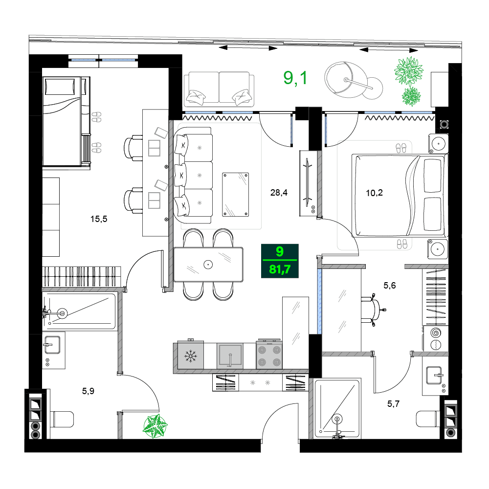 3-комнатная квартира, 81.7 м², 5 этаж в ЖК "SUMMER 365"