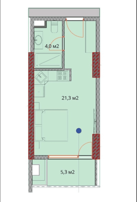 studio, 31.6 m², 10 floor, OKTO Art House in Batumi