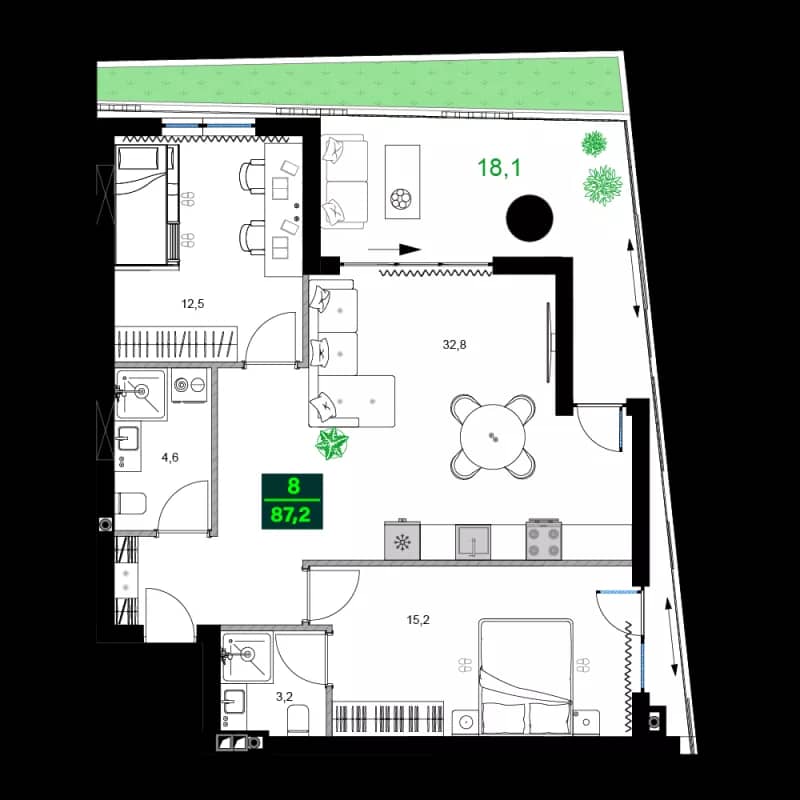 3-bedroom apartment, 87.2 m², 3 floor, SUMMER 365 in Batumi