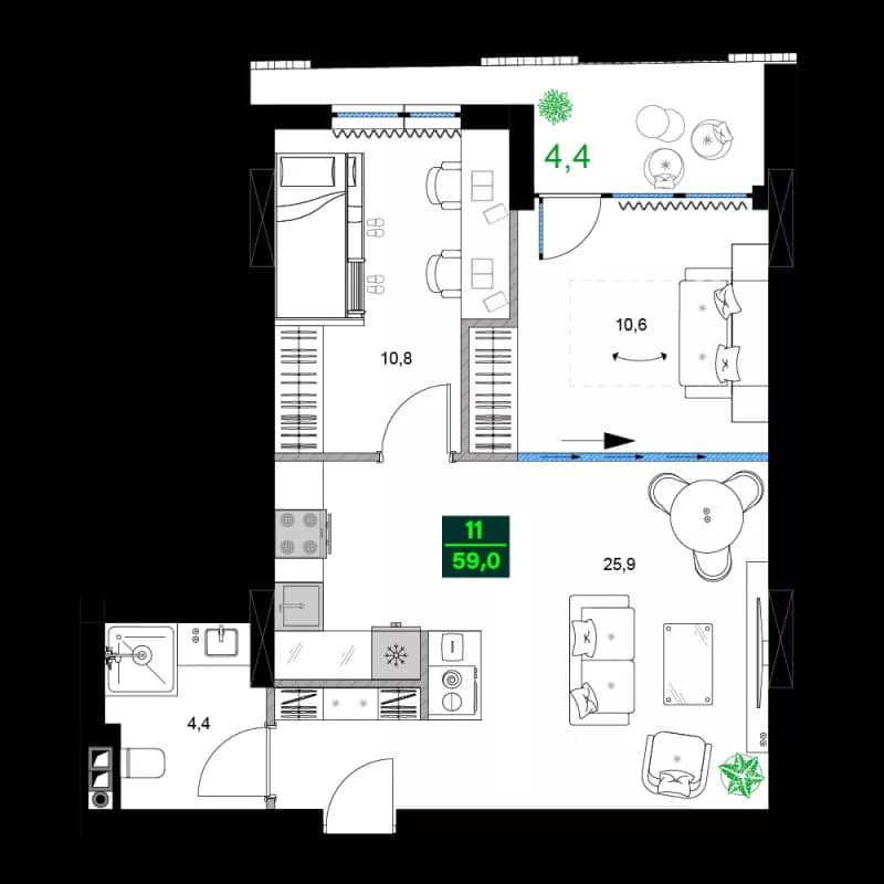 3-bedroom apartment, 59 m², 5 floor in "SUMMER 365"