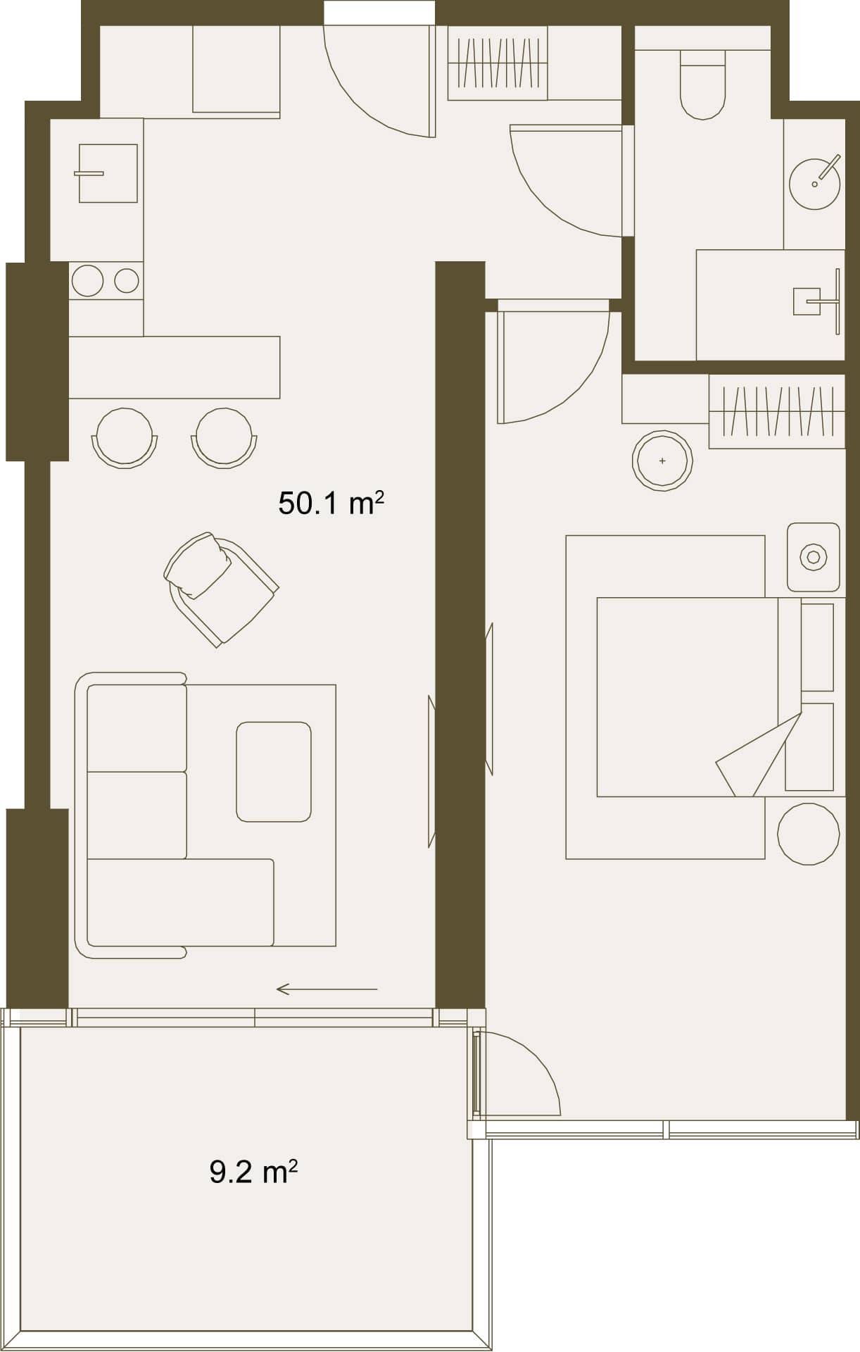 1-ოთახიანი ბინა, 59.7 მ², სართული 10 -ში "NEXT GARDENS"
