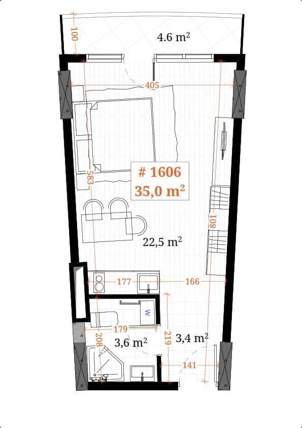 studio, 35 m², 13 floor, White Sails in Batumi