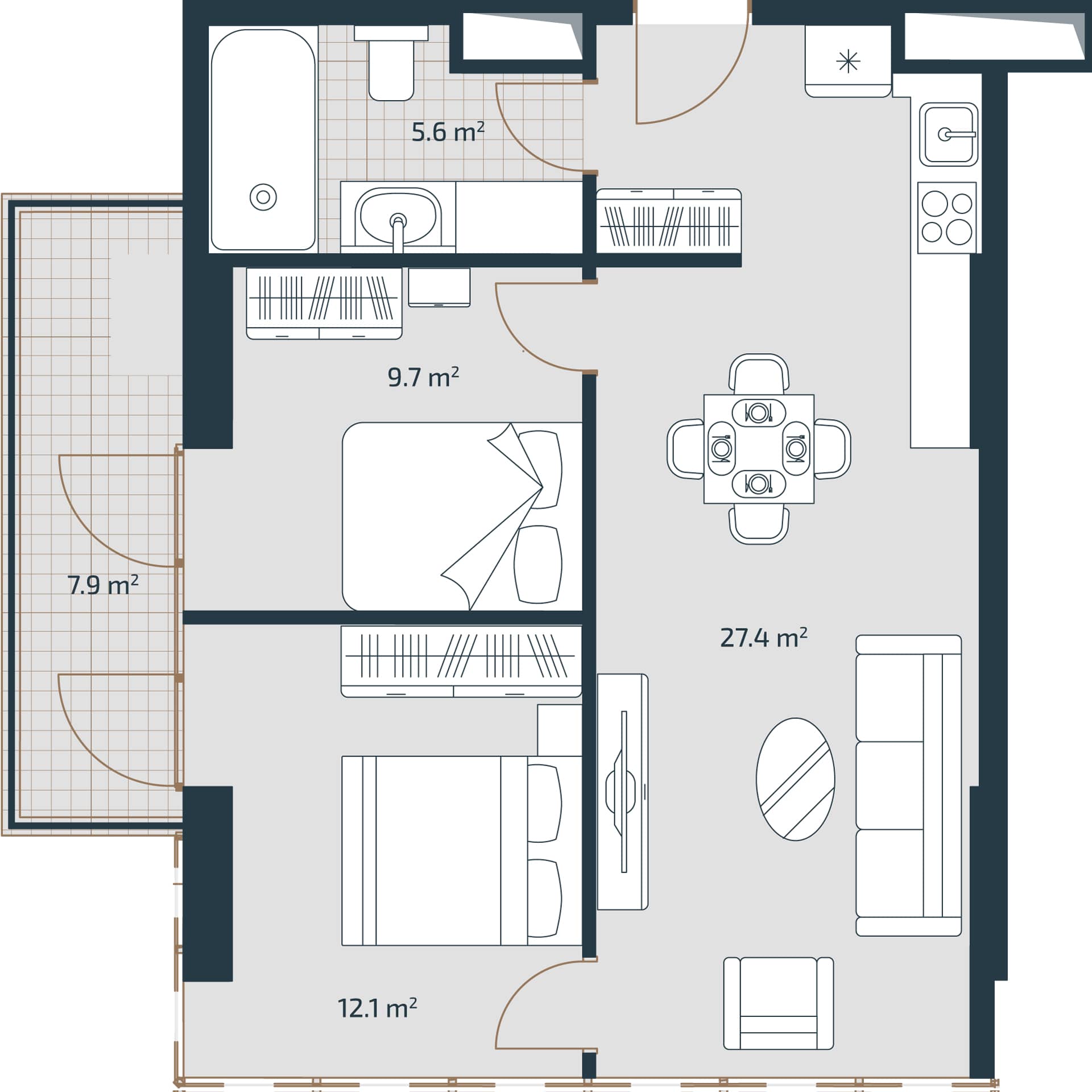 2-ოთახიანი ბინა, 62.7 მ², 24 სართული, Artex Parkline ბათუმში