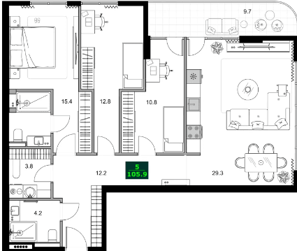 4-bedroom apartment, 105.9 m², 7 floor in "SUMMER 365"