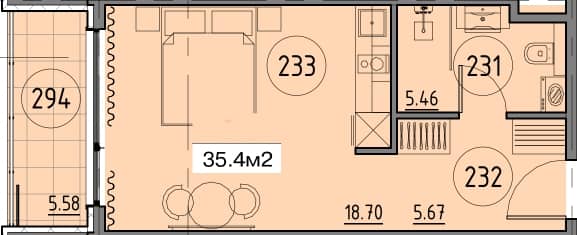 Студия, 35.4 м², 2 этаж в ЖК "Гранд Ботанико Резиденс"
