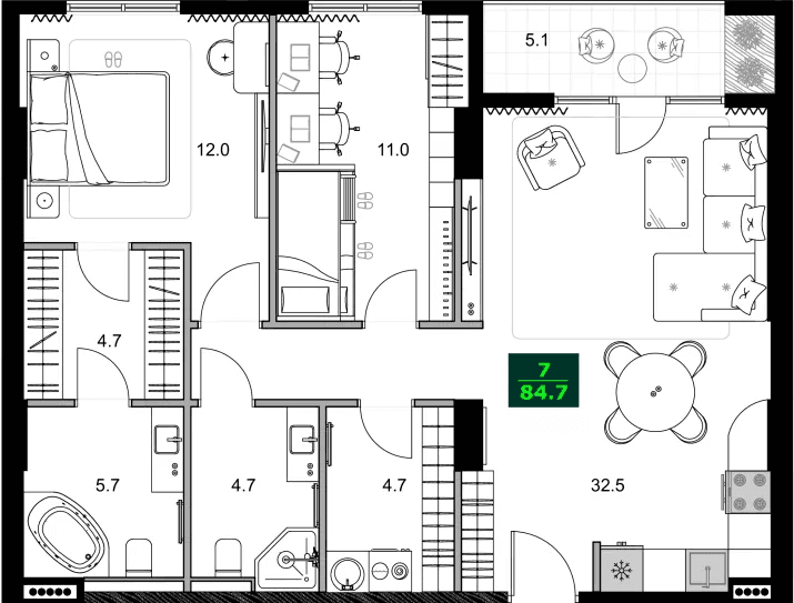 3-bedroom apartment, 84.7 m², 10 floor, SUMMER 365 in Batumi
