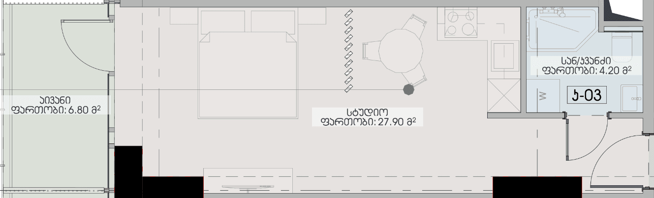 studio, 38.9 m², 38 floor in "Geuz Towers"