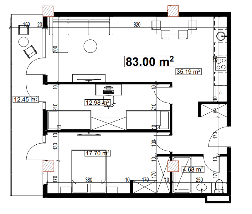 两居室公寓，83 m²，5 层，位于“Compact House”