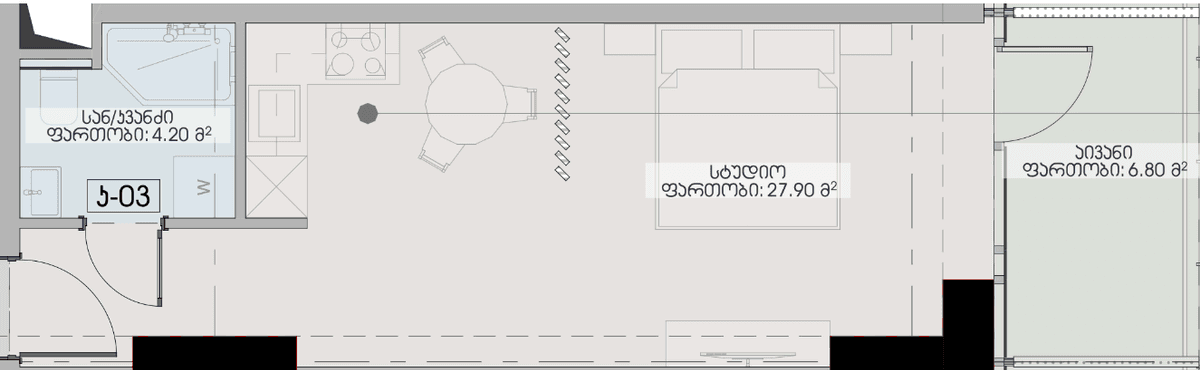 Студия, 38.9 м², 6 этаж в ЖК "Geuz Towers"