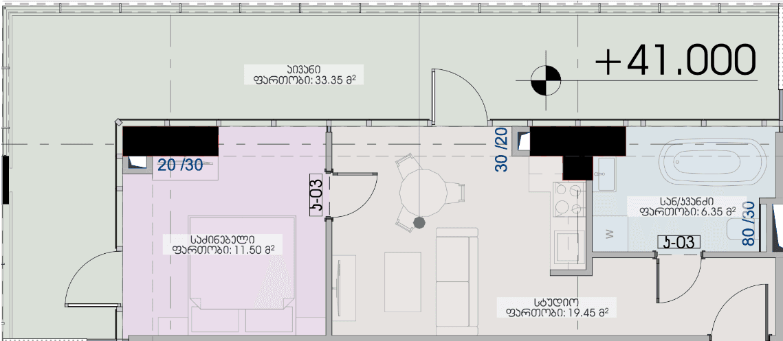 1-bedroom apartment, 70.65 m², 18 floor, Geuz Towers in Batumi