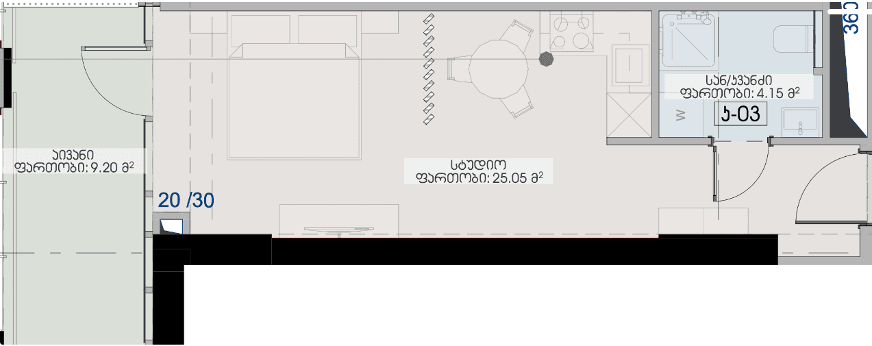 studio, 38.4 m², 20 floor in "Geuz Towers"