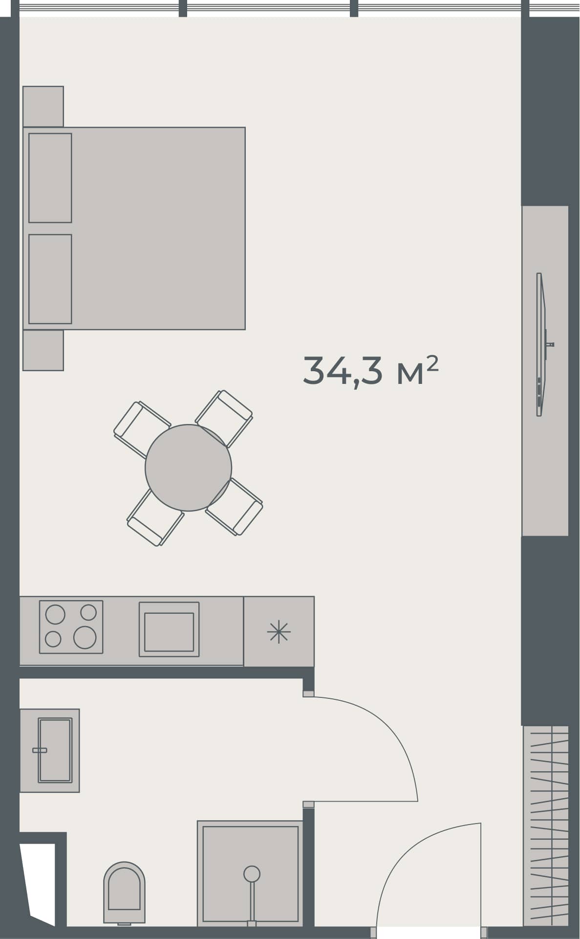 单间，34.3 m²，32 层，位于“One”