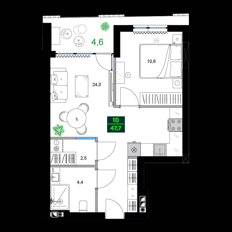 2-комнатная квартира, 47.7 м², 11 этаж в ЖК "SUMMER 365"