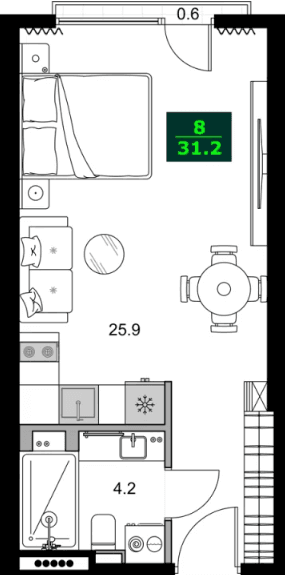 1-комнатная квартира, 31.2 м², 4 этаж в ЖК "SUMMER 365"