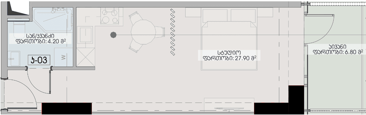 studio, 38.9 m², 27 floor, Geuz Towers in Batumi