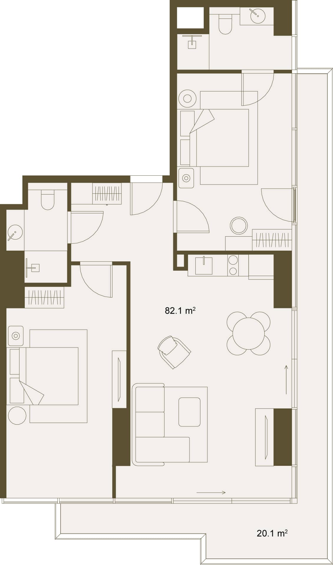 2-bedroom apartment, 101.8 m², Floor 9 in "NEXT GARDENS"