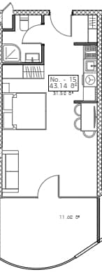 studio, 43.14 m², 5 floor in "Mardi Hills"