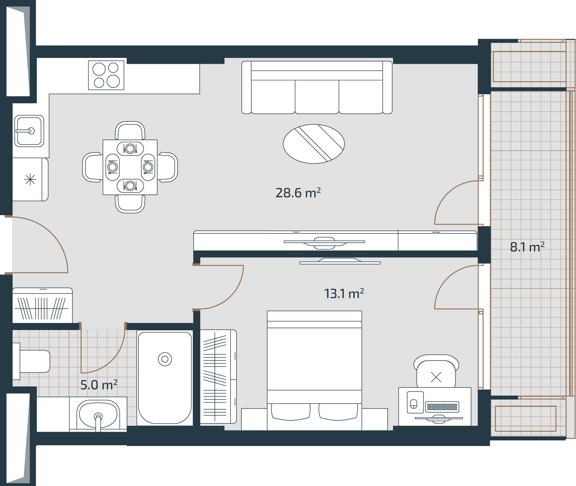1-bedroom apartment, 54.8 m², Floor 24 in "Artex Parkline"