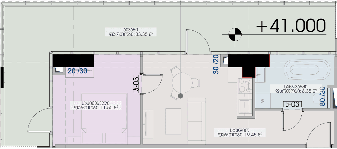 1-bedroom apartment, 70.65 m², 12 floor, Geuz Towers in Batumi