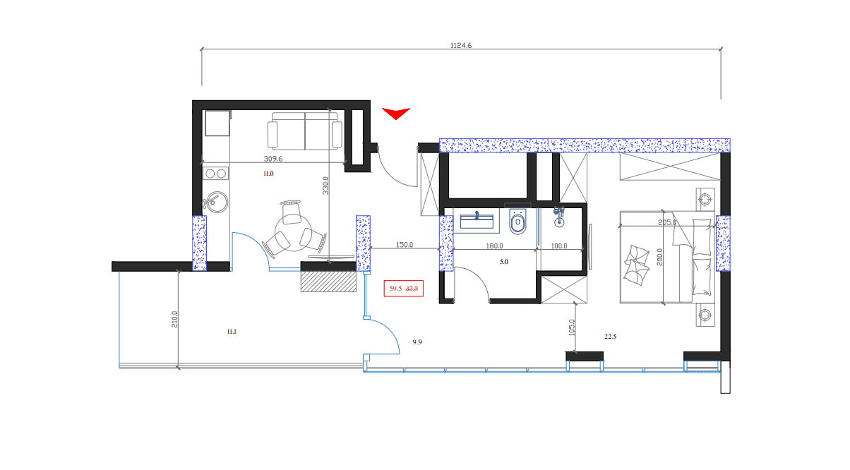 1-bedroom apartment, 59.5 m², 14 floor in "Marina Club"