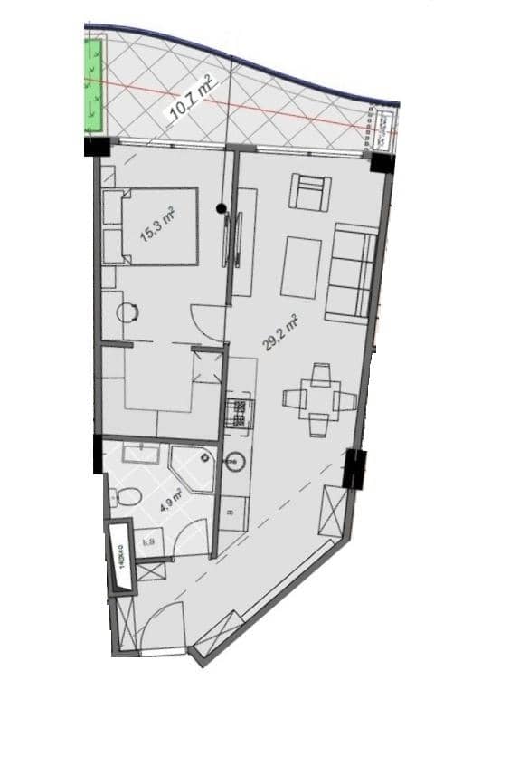 2-ოთახიანი ბინა, 60.1 მ², სართული 6 -ში "Lux Panorama"