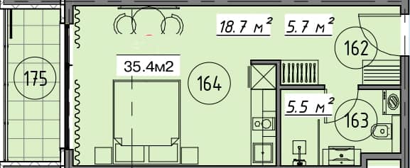 studio, 35.4 m², 1 floor in "Гранд Ботанико Резиденс"