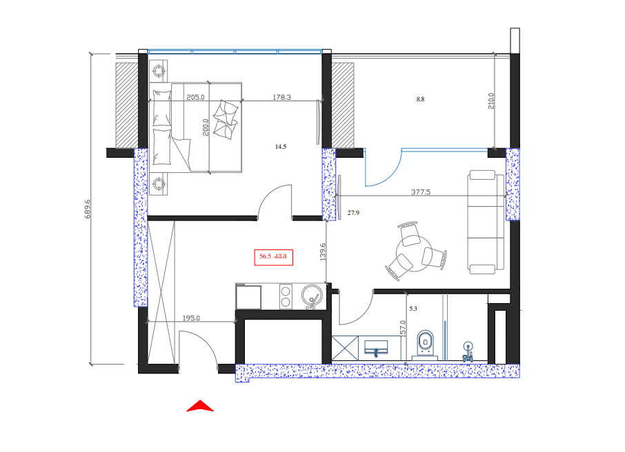 一居室公寓，56.5 m²，14 层，位于“Marina Club”
