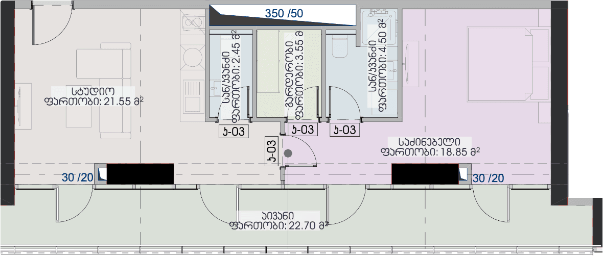 1-комнатная квартира, 73.6 м², 40 этаж в ЖК "Geuz Towers"