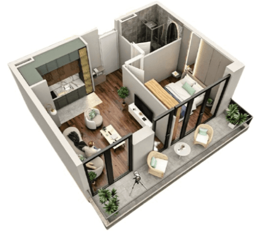 1-bedroom apartment, 49 m², 4 floor in "Tekto Rakurs"