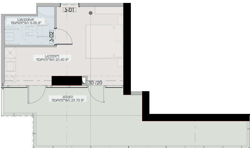 studio, 55.15 m², 9 floor in "Geuz Towers"