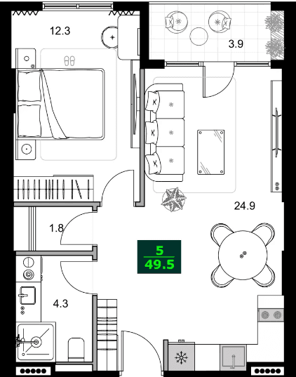 2-bedroom apartment, 49.5 m², 9 floor in "SUMMER 365"