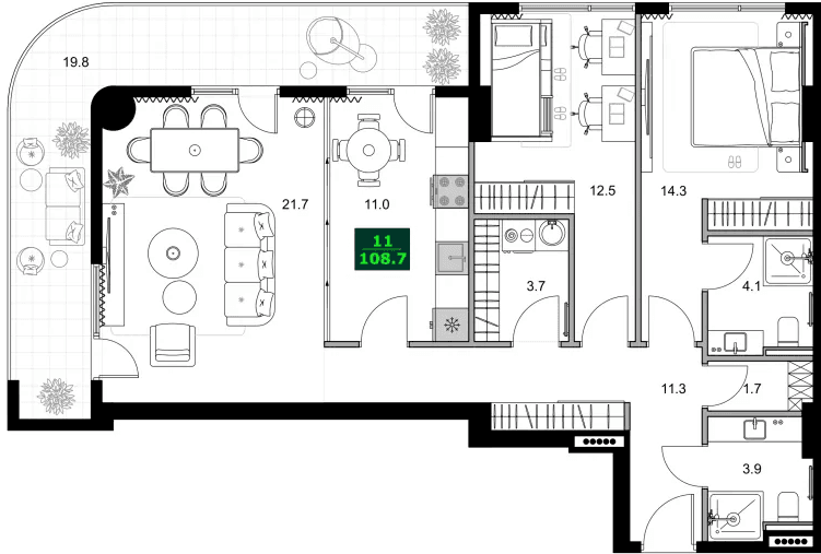 3-bedroom apartment, 108.7 m², 12 floor, SUMMER 365 in Batumi