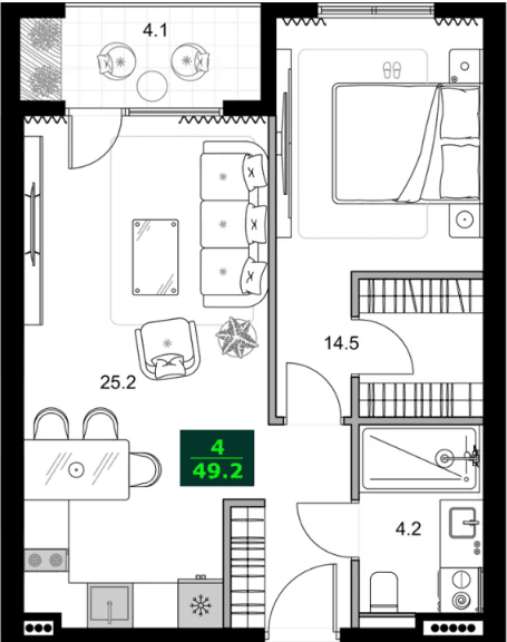 2-комнатная квартира, 49.2 м², 7 этаж в ЖК "SUMMER 365"