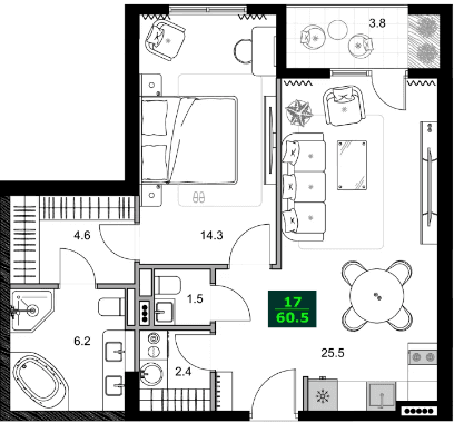 2-bedroom apartment, 60.5 m², 9 floor in "SUMMER 365"