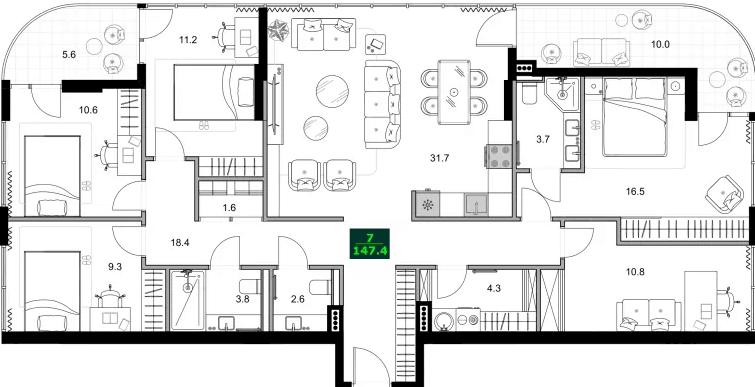 4-bedroom apartment, 147.4 m², 3 floor, SUMMER 365 in Batumi