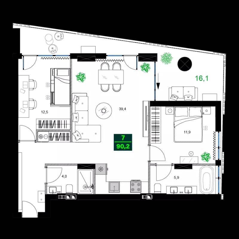 3-комнатная квартира, 90.2 м², 3 этаж в ЖК "SUMMER 365"
