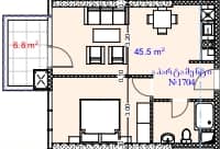 1-комнатная квартира, 53.5 м², 18 этаж в ЖК "Aquapark Residence"
