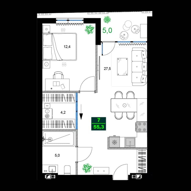 2-bedroom apartment, 55.3 m², 2 floor in "SUMMER 365"