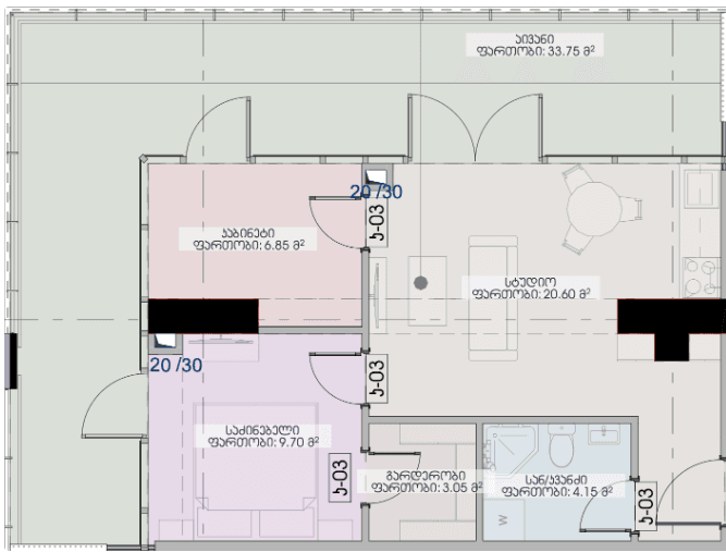 2-bedroom apartment, 78.1 m², 8 floor in "Geuz Towers"