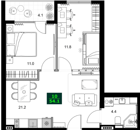 3-bedroom apartment, 54.1 m², 4 floor, SUMMER 365 in Batumi