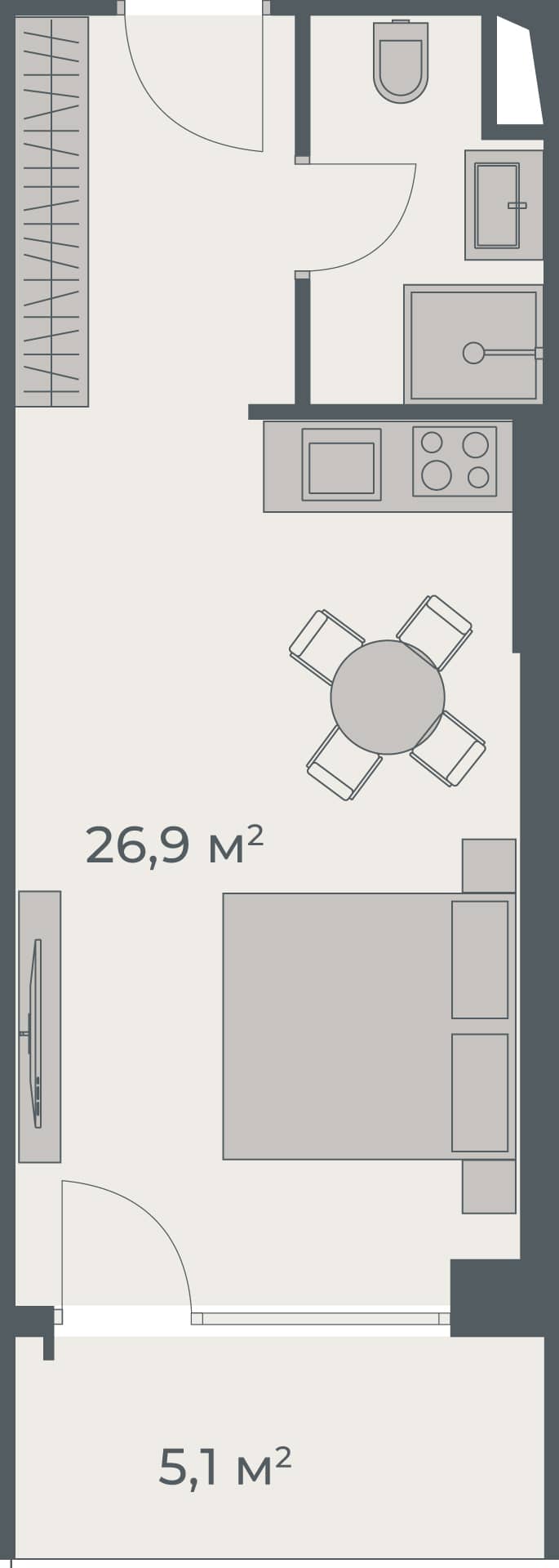 studio, 32 m², 28 floor, One in Batumi