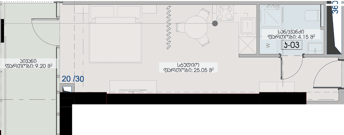 studio, 38.4 m², 36 floor, Geuz Towers in Batumi