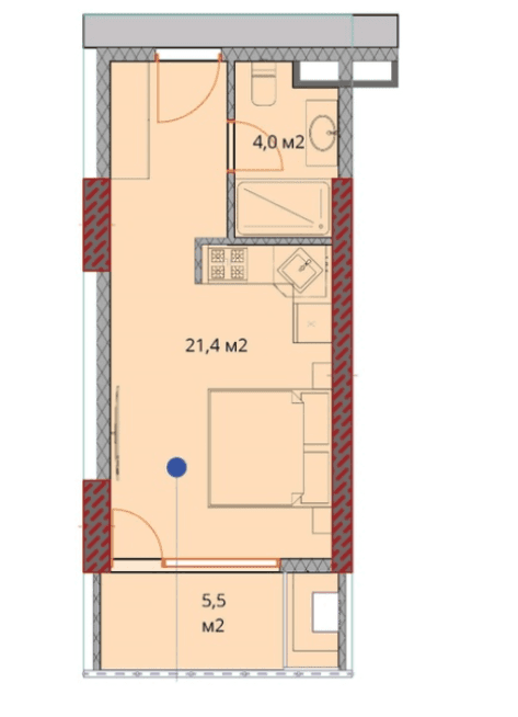 studio, 31.3 m², 16 floor, OKTO Art House in Batumi