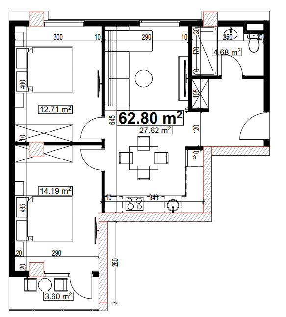 2-bedroom apartment, 62.8 m², 5 floor, Compact House in Batumi
